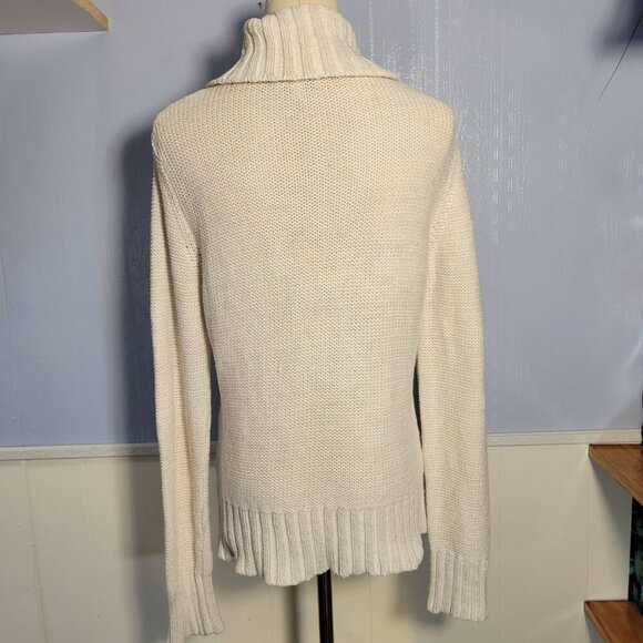 Ann Taylor Loft Medium White Silver Shimmer Cable Knit Longsleeve Turtleneck - Picture 6 of 8